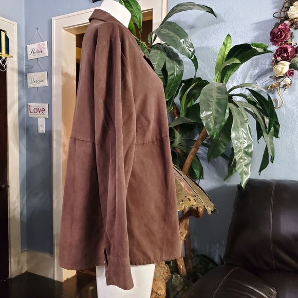 Baby & Me Faux Suede Brown Snap Buttons Down Shirt Blouse Jacket XL - Picture 3 of 6